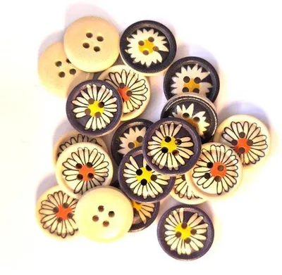 Produktbild von 20 runde Holzknöpfe 18mm bunt mit Blumenmuster 4-Loch