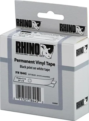 Produktbild von Dymo Rhino Band IND, Vinyl 19 mm x 5,5 m schwarz auf weiß