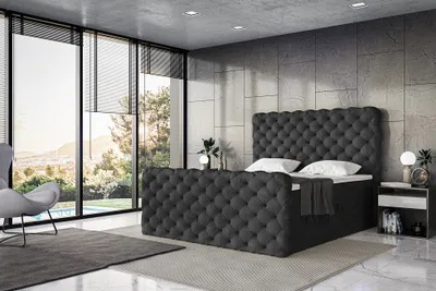 Produktbild von MEBLINI Boxspringbett mit Bettkasten - Gepolstert Doppelbett mit Matratze und Topper - Polsterbett mit Stauraum - Bett mit Kopfteil - Stauraumbett - DUKE - 180x200 - H3/Schwarz Samt