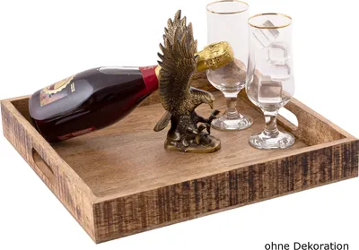 Produktbild von Holztablett Servierbrett Deko Tablett eckig Vintage Mangoholz massiv