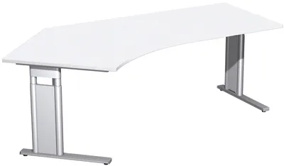 Produktbild von Geramöbel Schreibtisch 135° links höhenverstellbar, C Fuß Blende optional, 2166x1130x680-820, Weiß/Silber; N-647315-WS
