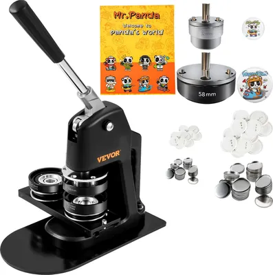 Produktbild von Buttonmaschine Knopfmachermaschine 200 Stk 58 mm & 300 Stk 32 mm Abzeichenstanzpresse inkl. Mr Panda Zauberbuch & Sechskantschlüssel Abzeichenpresse
