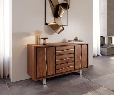 Produktbild von DELIFE Sideboard Live-Edge 147 cm Akazie Braun 3 Schübe 2 Türen