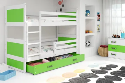 Produktbild von Kinderhochbett mit Stauraum ohne Matratze 80x160 FERGUS – Weiß / Grün