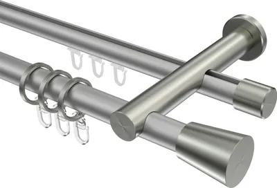 Produktbild von Interdeco Rundrohr-Innenlaufstange / Gardinenstange (Kombination) Silbergrau / Edelstahl-Optik, Typ Platon Sitra (Konus), 20 mm Ø 2-läufig, 400 cm