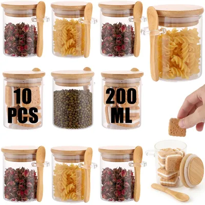 10 Vorratsgläser 200 ml mit Deckel & Löffel, stapelbar, luftdicht
