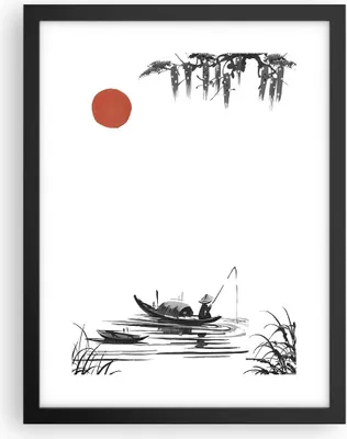 Produktbild von Gerahmtes Poster - Schwarzer Rahmen - China Angler Zeichnen - 30x40 cm - Wand Bild - Wanddeko - Wandbilder - Kunstposter - Wandposter - Bilderrahmen - Bilder - Kunstdruck - Wandbild - P2BPA30x40-4340
