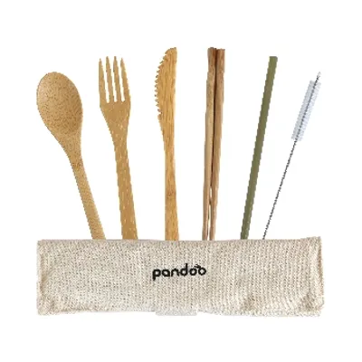 Produktbild von Pandoo Bambus-Reisebesteck-Set mit Stäbchen und Strohhalm