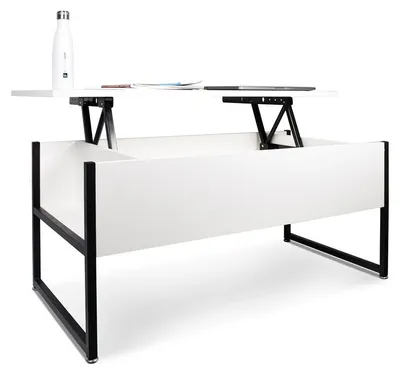 Immagine prodotto di Tavolino da salotto con contenitore in stile industrial tavolino da caffè in acciaio e legno moderno con ripiano sollevabile