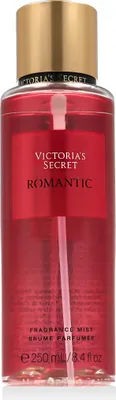A Victoria's Secret Romantic fragrance mist bottle.