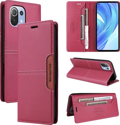 Produktbild von Handyhülle für Xiaomi Mi 11 Lite 5G/4G Hülle, Leder Flip Wallet Kartenfach Stand Schutzhülle Rot