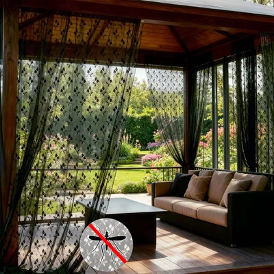 Immagine prodotto di 2x Zanzariera da esterno a tendina con motivo floreale, protezione dagli insetti, tenda per gazebo, rete anti-insetti 30 g/m², rete trasparente, protezione solare per terrazza e balcone, nera, 157x275 cm