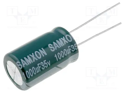 Zdjęcie produktu dla 5 sztuk kondensatorów elektrolitycznych, 1000uF, niska impedancja, montaż przelotowy (THT), 35VDC. Kondensatory elektrolityczne, montaż przelotowy