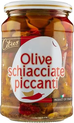 Produktbild von Schiacc Piccanti grüne Oliven in einer würzigen Marinade 520g - Citres