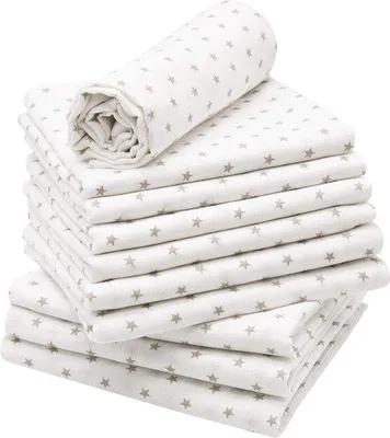 Productafbeelding van Famanu Spuckdoekjes Set, 10 stuks, witte doeken met grijze sterren, 80 x 80 cm, zonder cadeauverpakking