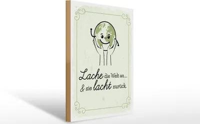 Produktbild von Holzschild Lache die Welt an sie lacht zurück, 40 x 30 cm, Holzschilder Spruch Glück Weisheit