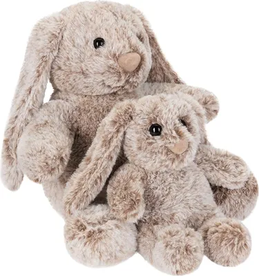 Immagine prodotto di BRUBAKER coniglietto di peluche con orecchie flosce - 18 cm e 28 cm regalo di peluche per bambini e neonati - coniglietto di peluche per mamma e bambino - set di peluche grigio marrone