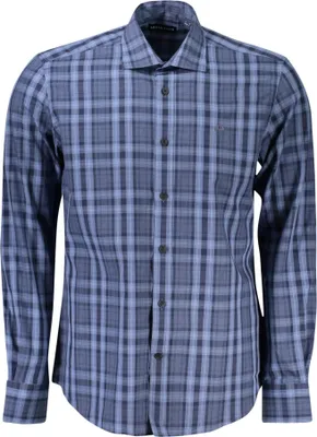 Produktbild von Elegantes Kariertes Herren Langarmshirt in Blau mit Stickerei