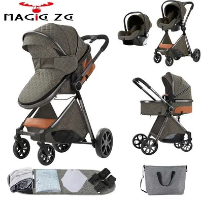 Produktbild von Kinderwagen, Babywagen, Magic ZC Kombi-Kinderwagen 3in1, 0-15 kg, 360° schwenkbarer Schiebegriff, Fußbremse, dunkelgrau