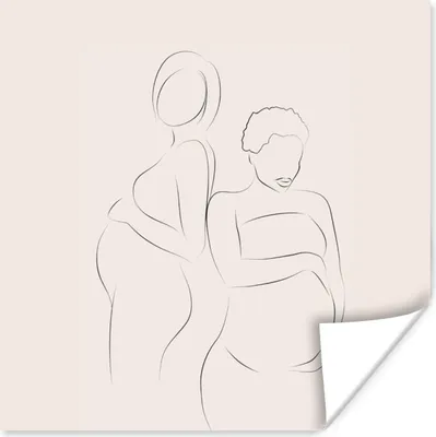 Produktbild von MuchoWow® Poster Frau - Schwangere - Strichzeichnung 30x30 cm - Wandposter - Printing