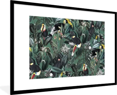 Produktbild von MuchoWow® Gerahmtes Poster Blumen - Vogel - Collage 90x60 cm - Poster mit Schwarzem Bilderrahmen Wandposter Rahmen Foto Bilder - Wanddekoration - Fotos