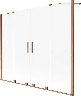 Produktbild von Mexen Velar Duo Badewannenabtrennung 2-flügelig, 180 x 150 cm, Frost, gebürstetes Kupfer - 896-180-000-32-65