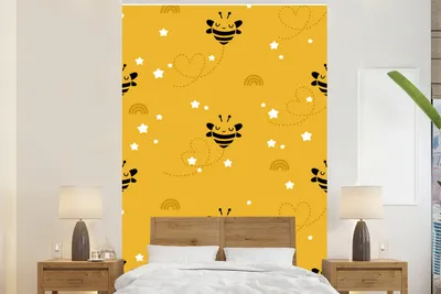 Produktbild von MuchoWow® Fototapete für Wohnzimmer oder Schlafzimmer Wandtapete Vinyl Motivtapete Muster - Bienen - Sterne - 160x240 cm - Vinyltapete