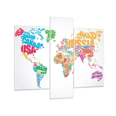 Produktbild von Bilder auf glas - Karte Worte Welt Geographie - 95x80cm - Glasbilder - Wandbilder - Kunstdruck - zum Aufhängen bereit - Wanddekoration aus Glas - Glas Bilder - Wandbild auf Glas - GCB95x80-2860