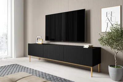 Zdjęcie produktu dla SZAFKA RTV stolik TV czarny mat 200 cm komoda pod telewizor z szufladą