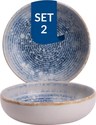Produktbild von James Cooke Azure Vintage Müsli Schalen 2er-Set Steingut Ø 16 cm blau weiß gestreift