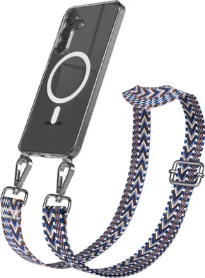 Produktbild von EAZY CASE - Handykette mit MagSafe Hülle für Samsung Galaxy S25 FE, Handyband Mix Style, Karabiner Silber, Umhängeband in Blau