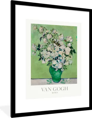 Produktbild von MuchoWow® Gerahmtes Poster Van Gogh - Gemälde - Grün - Blumen 60x80 cm - Poster mit Schwarzem Bilderrahmen Wandposter Rahmen Foto Bilder - Wohnzimmer - Dekorationen - Prämie