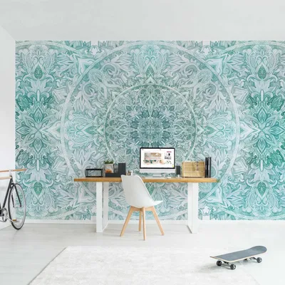 Produktbild von Fototapete Spirituell - Vliestapete - Bildtapete UV-beständig Ornament türkis Aquarell Wandtapete geruchsfrei