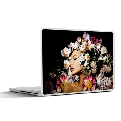 Produktbild von MuchoWow® Laptop Aufkleber Sticker Cover Frauen - Blumen - Rosen - Porträt 32.5x23.5 cm - Sticker für Laptop - Selbstklebend