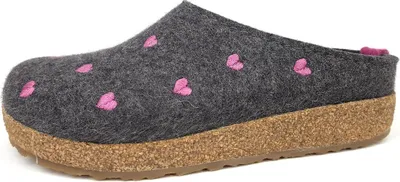 Immagine prodotto di Haflinger Grizzly, pantofole da interno per donna, modello "Cuoricini", colore grigio, ideali per il tempo libero
