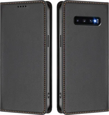 Image de Housse de téléphone portable pour Samsung Galaxy S10 Plus, Cuir synthétique Housse à rabat antichoc Housse magnétique avec support Noir