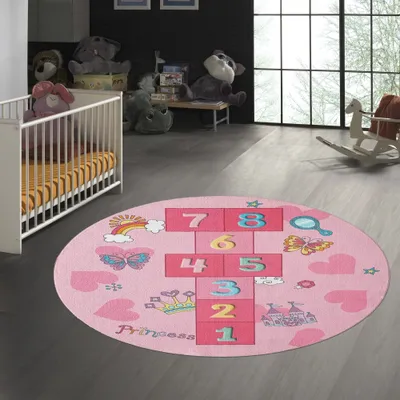 Image de Tapis de jeu « Princesses » avec des cœurs roses - 200 cm de diamètre