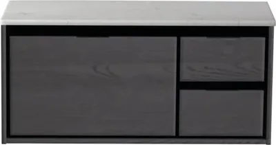 Produktbild von Sanox Waschtischunterschrank Loft BxHxT 101 x 47 x 46 cm Frontfarbe black oak mit Waschtischplatte Kunststein weiß 2 Sch