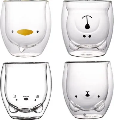 Produktbild von Famanu Doppelwandige Gläser 4 Stück - Kaffeegläser mit süßem Tierdesign