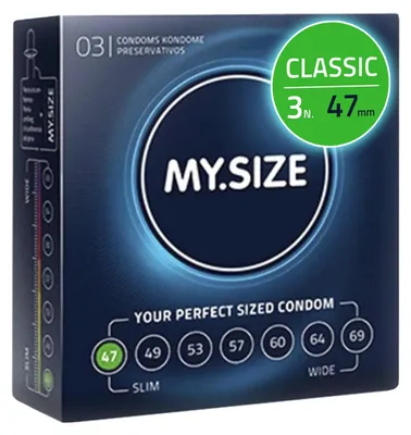Immagine prodotto di MY.SIZE Preservativi classici misura 1 | 47 mm di larghezza | 3 pezzi confezione di prova | Preservativi premium extra sottili | Preservativi fedeli al tatto | 0,07 mm di spessore della parete
