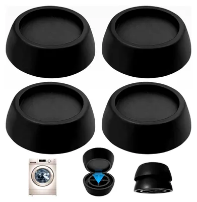 Produktbild von 4 Stück Anti-Vibrations-Gummifüße für Waschmaschinen und Trockner, universelle Vibrationsdämpfer (Schwarz)