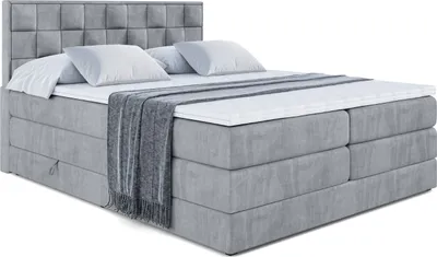 Produktbild von ALTDECOR Boxspringbett mit 2 Matratzen und Topper - 200x200 cm - ZAFIRA-BZ KING - Grau Samt - Polsterbett mit, H3- und H4- Matratzen, Bettkasten und Lattenrost, Bett mit Stauraum
