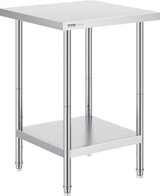 Zdjęcie produktu dla Stół przygotowawczy VEVOR ze stali nierdzewnej, solidny metalowy stół roboczy z 3 regulowanymi wysokościami, komercyjna stacja robocza do kuchni, garażu, restauracji, podwórka 610 x 610 x 864 mm