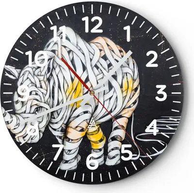 Produktbild von Wanduhr - Rund - Glasuhr - Nashorn modern - 40x40cm - Schleichendes Uhrwerk - Lautlos - zum Aufhängen bereit - Dekoration Modern - Wanddekoration aus Glas - C4AR40x40-3706