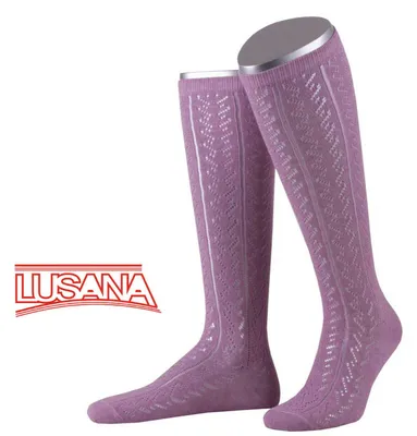Lusana Trachtenkniestrumpf mit Ajourmuster in rosa