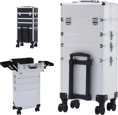 Produktbild von Reise Kosmetik Koffer mit Ausziehbarer Rolle - Großer Schminktrolley mit 8 Fächern