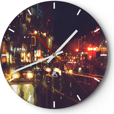 Produktbild von Wanduhr - Rund - Glasuhr - Stadt Nacht Straße - 40x40cm - Schleichendes Uhrwerk - Lautlos - zum Aufhängen bereit - Dekoration Modern - Wanddekoration aus Glas - C3AR40x40-3762