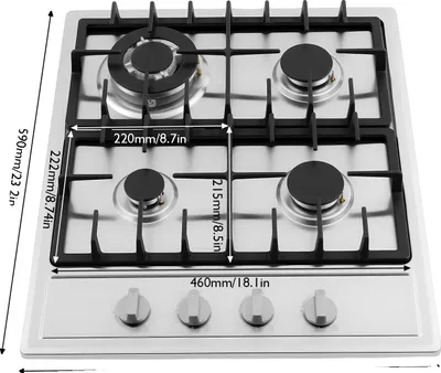 Image de Table de cuisson à gaz, design d'encastrement, 4 brûleurs, noir