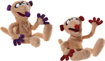 Two stuffed hand puppets are shown against a white background.