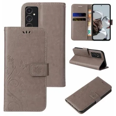 Produktbild von Kunstleder Flip-Hülle Floral für Samsung Galaxy S23 Serie - Farbe: Grau - Modellkompatibilität: Für Samsung Galaxy S24